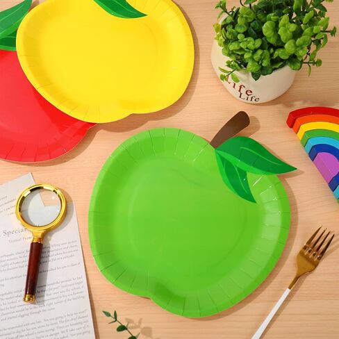 Back to School Apples Paper Plates 9 Inch Red Yellow Green Apples Disposable Plates Fruit Party Tableware for First Day of School Table Decor Supplies, 24 Pcs in Saudi Arabia