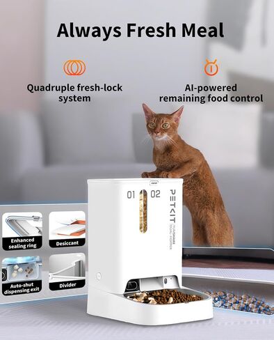 PETKIT Automatic Cat Feeder with Camera, 1080P HD Video with Night Vision, 2.4G WiFi Pet Feeder for Cat & Small Dog, 2-Way Audio & Meal Call Pet Food Dispenser with Desiccant Bag, Motion Capturing in Saudi Arabia