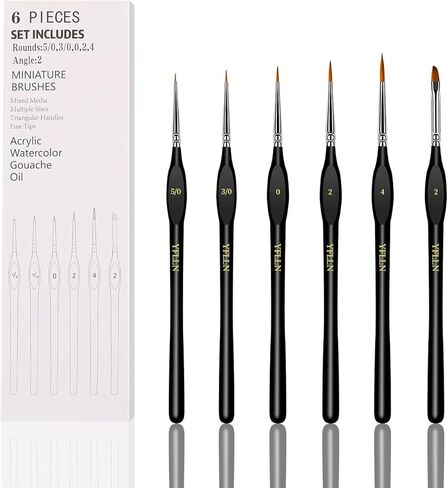 6Pcs Miniature Paint Brushes Set with Triangular Handles - for Acrylics, Oils, Watercolors & Paint by Number, Figurine(Black) in Kuwait