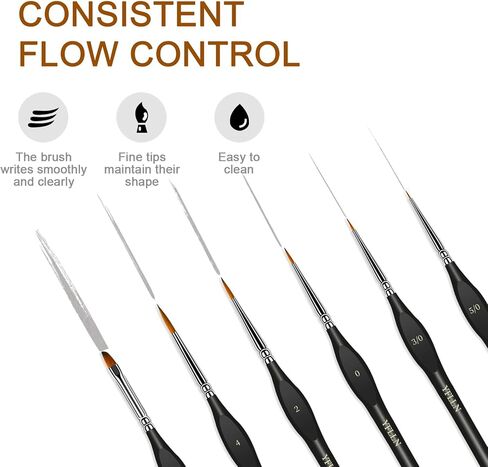 6Pcs Miniature Paint Brushes Set with Triangular Handles - for Acrylics, Oils, Watercolors & Paint by Number, Figurine(Black) in Kuwait