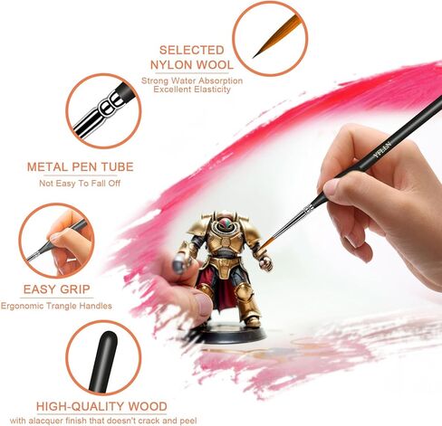 6Pcs Miniature Paint Brushes Set with Triangular Handles - for Acrylics, Oils, Watercolors & Paint by Number, Figurine(Black) in Kuwait