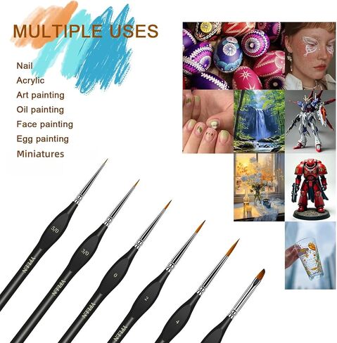 6Pcs Miniature Paint Brushes Set with Triangular Handles - for Acrylics, Oils, Watercolors & Paint by Number, Figurine(Black) in Kuwait