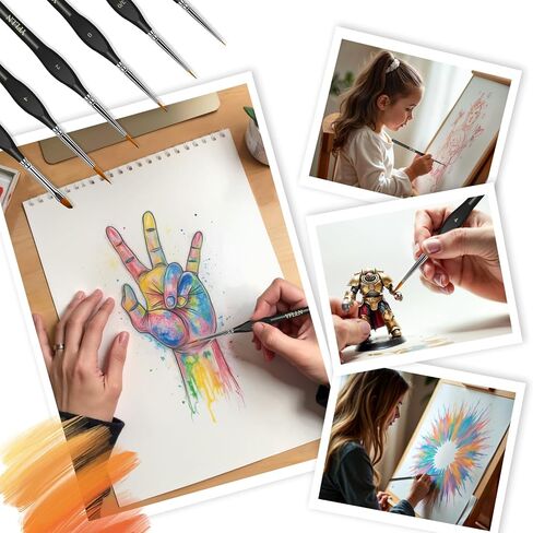 6Pcs Miniature Paint Brushes Set with Triangular Handles - for Acrylics, Oils, Watercolors & Paint by Number, Figurine(Black) in Kuwait