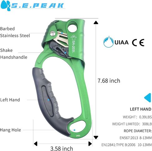 UIAA & CE Certified Climbing Rappelling Equip Hand Ascender Left Right Hand for 8-13mm Rope 4kN in Kuwait