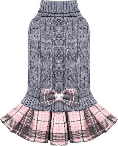 WOYYHO Dog Sweater for Small Dogs Girl Dress with Bowtie Dog Christmas Stweater Pleated Skirt with Leash Hole Winter Dogs Clothes Outfit for Puppy Chihuahua Yorkies Danchshunds Pink Leopard M in Kuwait