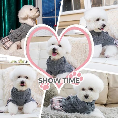 WOYYHO Dog Sweater for Small Dogs Girl Dress with Bowtie Dog Christmas Stweater Pleated Skirt with Leash Hole Winter Dogs Clothes Outfit for Puppy Chihuahua Yorkies Danchshunds Pink Leopard M in Kuwait