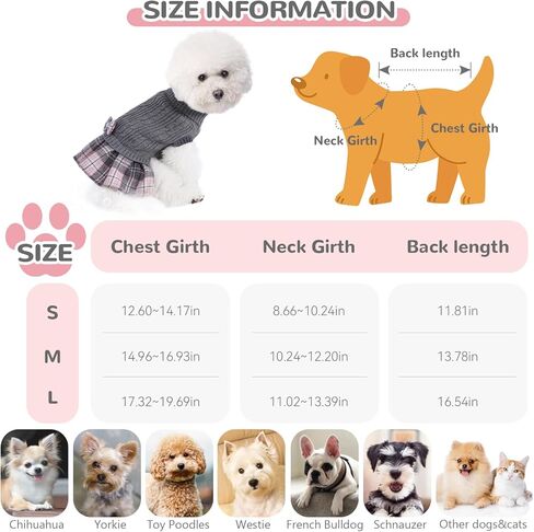 WOYYHO Dog Sweater for Small Dogs Girl Dress with Bowtie Dog Christmas Stweater Pleated Skirt with Leash Hole Winter Dogs Clothes Outfit for Puppy Chihuahua Yorkies Danchshunds Pink Leopard M in Kuwait