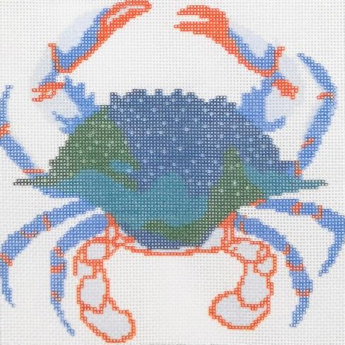 Howie's Needlepoint Needlepoint Canvas, 18CT Embroidery Stamped Patterns for Beginners or Advance, Printed Canvas(Blue Crab,6x6inch) in Saudi Arabia