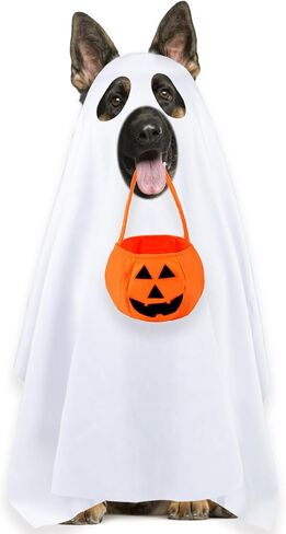Dog Halloween Costumes, Dog Ghost Costume Funny Pet Ghost Costume with Pumpkin Candy Bag for Small Medium Large Dogs Pets (Large) in Kuwait