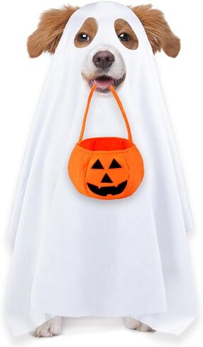 Dog Halloween Costumes, Dog Ghost Costume Funny Pet Ghost Costume with Pumpkin Candy Bag for Small Medium Large Dogs Pets (Large) in Kuwait