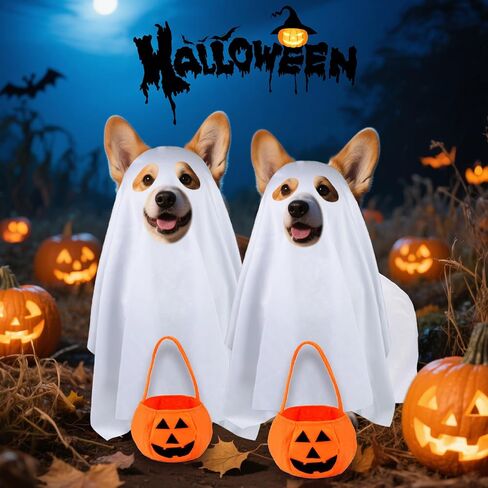 Dog Halloween Costumes, Dog Ghost Costume Funny Pet Ghost Costume with Pumpkin Candy Bag for Small Medium Large Dogs Pets (Large) in Kuwait