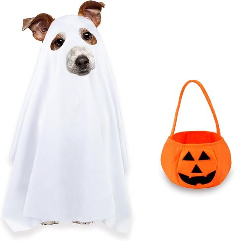 Dog Halloween Costumes, Dog Ghost Costume Funny Pet Ghost Costume with Pumpkin Candy Bag for Small Medium Large Dogs Pets (Large) in Kuwait