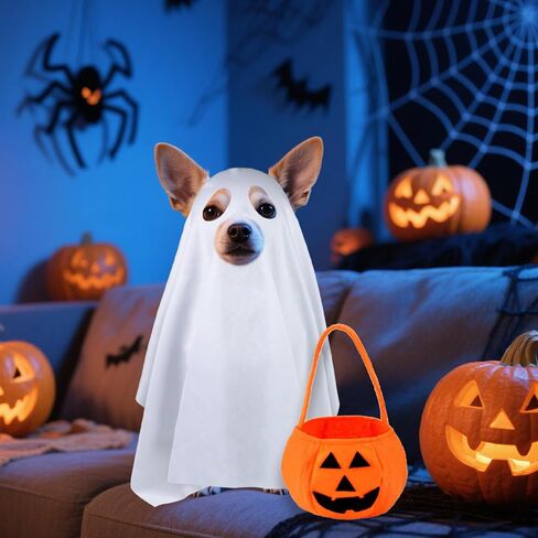 Dog Halloween Costumes, Dog Ghost Costume Funny Pet Ghost Costume with Pumpkin Candy Bag for Small Medium Large Dogs Pets (Large) in Kuwait