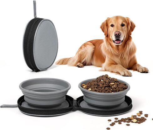 أوعية كلب سفر قابلة للطي ، 2 في 1 Pet Bowl Protable سيليكون قابلة للطي قابلة للطي في الهواء الطلق in Saudi Arabia