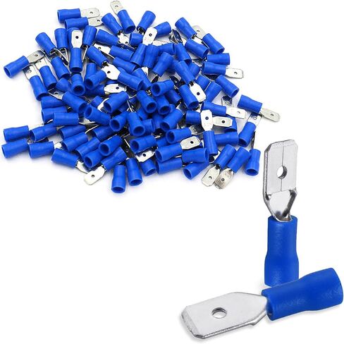 Baomain Male Quick disconnects Vinyl Insulated Spade Wire Connector Electrical Crimp Terminal 16-14AWG 6.3mm Blue MDD 2-250 Pack of 100 in Saudi Arabia