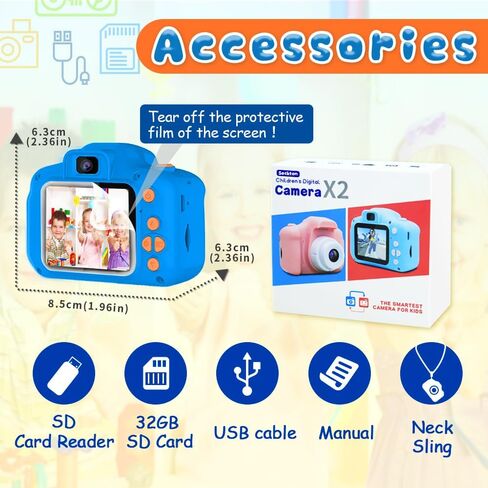 Seckton Upgrade Kids Selfie Camera, Christmas Birthday Gifts for Boys Age 3-9, HD Digital Video Cameras for Toddler, Portable Toy for 3 4 5 6 7 8 Year Old Boy with 32GB SD Card-Navy Blue in Kuwait