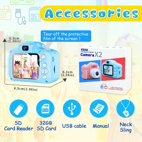 Seckton Upgrade Kids Selfie Camera, Christmas Birthday Gifts for Boys Age 3-9, HD Digital Video Cameras for Toddler, Portable Toy for 3 4 5 6 7 8 Year Old Boy with 32GB SD Card-Navy Blue in Kuwait