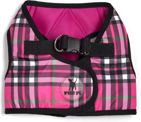 The Worthy Dog Printed Sidekick Plaid Pattern Harness with Padded Mesh Velcro Adjustable, Outdoor, Easy Walk Vest for Dogs, Hot Pink Color-Tiny in Kuwait