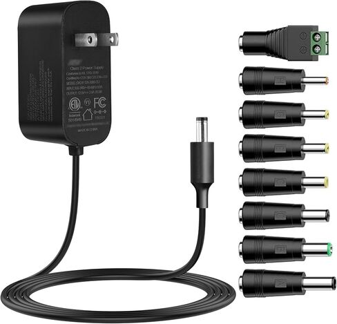 Tonton 12V 2A 6Ft Power Supply Adapter, 24W Universal Charger AC 100-240V with 8Tips to 12Volt DC Plug 2A 1.8A 1.5A 1.2A 1A 0.5A UL/CE/FCC Certified for LED, Router, Security Camera, Keyboard, Scanner in Saudi Arabia