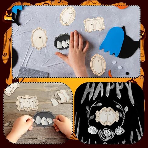 سيمج 12 مجموعة إطارات خشبية شبح DIY تزيين الحرفة مع الطلاء والفرشاة الحلي الهدايا الخشبية غير المكتم in Saudi Arabia