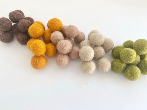 2.5 cm handmade felt balls - Bulk Quantity: 50 - Thanksgiving Colors: Brown, Cider Orange, Almond, Cream, Olive Green - 100% Wool Poms for Crafting, Garland Making, Mantel Banner, Fall Color Scheme in Kuwait