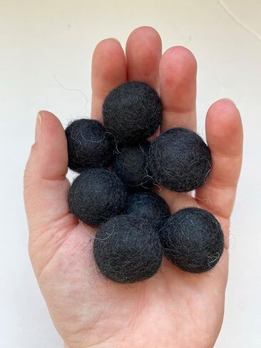 2.5 cm handmade felt balls - Quantity: 50 - Color: Black - 100% Wool Pom Poms for Crafting, Garland Making, Holiday Decor, Birthday Banner, Nursery Bunting, Christmas Tree Trimming in Kuwait