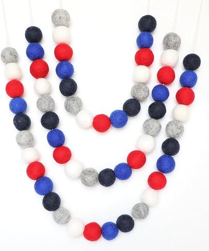 Felt Pom Ball Garland 100% Wool Pom Hand Strung (2cm, 60 Poms,10' String) | Blue Navy Home Banner Mantel Bunting Decor Craft | Mini Felt Factory in Saudi Arabia