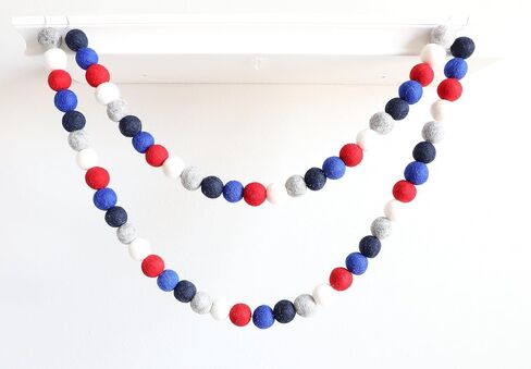 Felt Pom Ball Garland 100% Wool Pom Hand Strung (2cm, 60 Poms,10' String) | Blue Navy Home Banner Mantel Bunting Decor Craft | Mini Felt Factory in Saudi Arabia