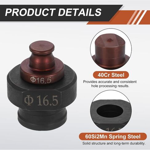 Harfington Hydraulic Hole Punch Die 16.5mm مستديرة حفرة 40CR الصلب مجموعة اللكم الكهربائية لآلة اللكم الكهربائية MHP-20 JP-20 ، Burgundy & Black in Kuwait