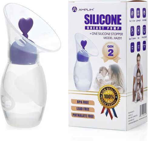 مضخة ثدي يدوية من أمبليم مكونة من قطعتين للرضاعة الطبيعية | جامع الحليب من السيليكون الآمن غذائيًا مع سدادتين مانعتين للتسرب | تعزيز إنتاج الحليب | خالية من مادة BPA، FSA HSA مؤهلة - 4oz أزرق in Kuwait