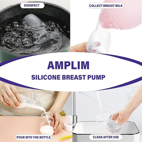 مضخة ثدي يدوية من أمبليم مكونة من قطعتين للرضاعة الطبيعية | جامع الحليب من السيليكون الآمن غذائيًا مع سدادتين مانعتين للتسرب | تعزيز إنتاج الحليب | خالية من مادة BPA، FSA HSA مؤهلة - 4oz أزرق in Kuwait