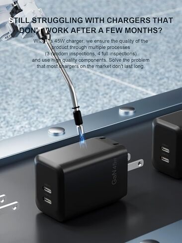 شاحن USB-C بقدرة 45 وات قابل للطي ومدمج GaN PPS فائق السرعة ومزدوج USB C - لسلسلة Samsung Galaxy S23/S22/S21/S20، متوافق مع أجهزة Samsung وأجهزة USB-C الأخرى in Kuwait