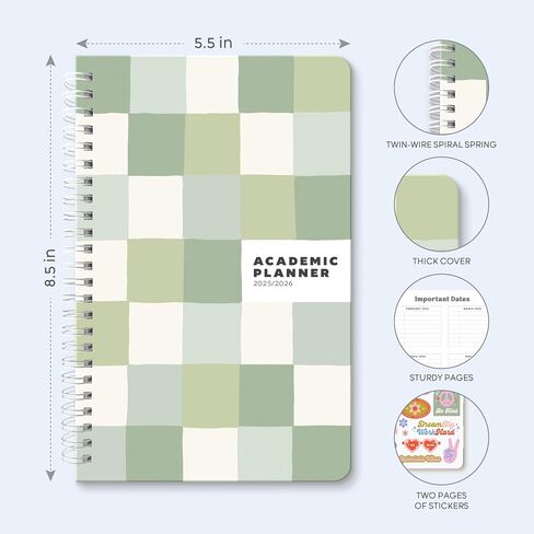 Sweetzer & Orange Academic Planner 2025-2026-مخطط الطلاب في أغسطس 2025 إلى يوليو 2026-التصميم الأسبوعي والشهري-الغلاف القوي والملصقات-التصميم الأخضر المتقلب-5.5 "× 8.5" in Kuwait