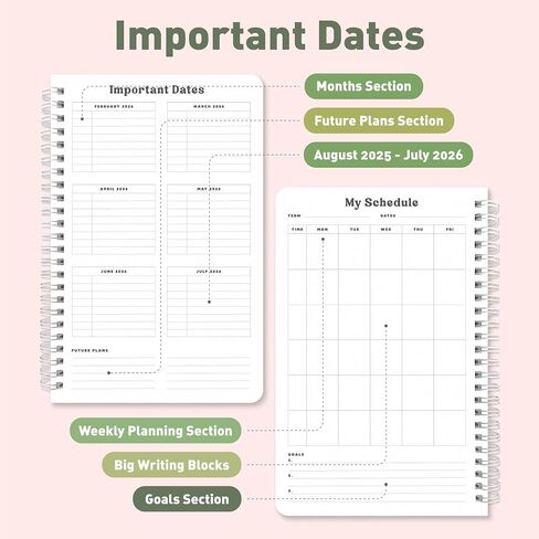 Sweetzer & Orange Academic Planner 2025-2026-مخطط الطلاب في أغسطس 2025 إلى يوليو 2026-التصميم الأسبوعي والشهري-الغلاف القوي والملصقات-التصميم الأخضر المتقلب-5.5 "× 8.5" in Kuwait