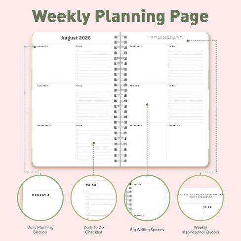 Sweetzer & Orange Academic Planner 2025-2026-مخطط الطلاب في أغسطس 2025 إلى يوليو 2026-التصميم الأسبوعي والشهري-الغلاف القوي والملصقات-التصميم الأخضر المتقلب-5.5 "× 8.5" in Kuwait