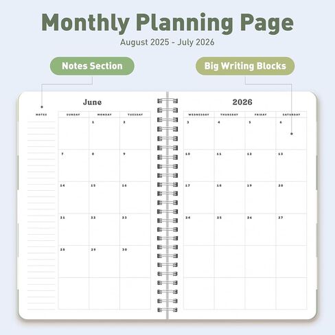 Sweetzer & Orange Academic Planner 2025-2026-مخطط الطلاب في أغسطس 2025 إلى يوليو 2026-التصميم الأسبوعي والشهري-الغلاف القوي والملصقات-التصميم الأخضر المتقلب-5.5 "× 8.5" in Kuwait