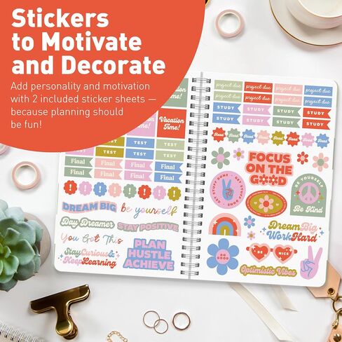 Sweetzer & Orange Academic Planner 2025-2026-مخطط الطلاب في أغسطس 2025 إلى يوليو 2026-التصميم الأسبوعي والشهري-الغلاف القوي والملصقات-التصميم الأخضر المتقلب-5.5 "× 8.5" in Kuwait