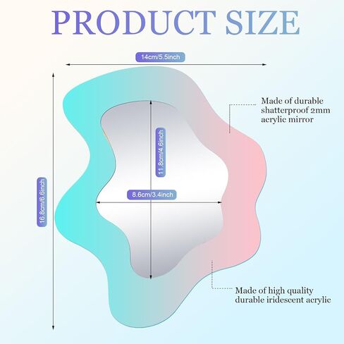 6.6 x 5.5 Inch Iridescent Magnetic Locker Mirror Wavy Acrylic Rainbow Mirror Irregular Odd Shaped Mirror Vanity Holographic Wavy Mirror for Locker Refrigerator Bedroom Home Decor in Saudi Arabia