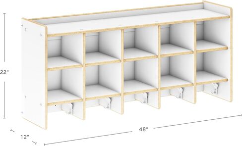 GuideCraft Edq 10 قسم من الخزانة الجدار ، أطفال الأطفال الخشبية الخشبية الخشبية الخشبية مع Cubbies مقسمة ، وتخزين المقصورة مع صناديق وخطافات لغرفة اللعب ومدرسة ما قبل المدرسة in Kuwait