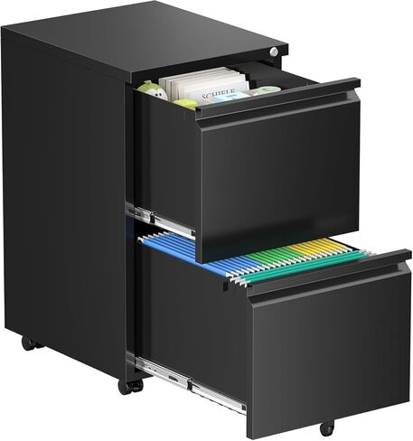 Incbruce 2 Surber Locking File Mobile Cabinet على عجلات ، تخزين معدني شاق للمعادن للملفات القانونية/الحروف/A4 ، التجميع السهل (الأسود) in Kuwait