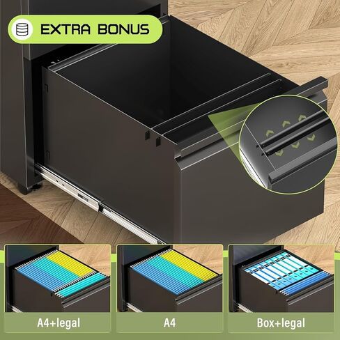 Incbruce 2 Surber Locking File Mobile Cabinet على عجلات ، تخزين معدني شاق للمعادن للملفات القانونية/الحروف/A4 ، التجميع السهل (الأسود) in Kuwait