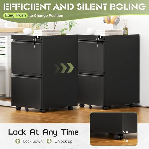 Incbruce 2 Surber Locking File Mobile Cabinet على عجلات ، تخزين معدني شاق للمعادن للملفات القانونية/الحروف/A4 ، التجميع السهل (الأسود) in Kuwait