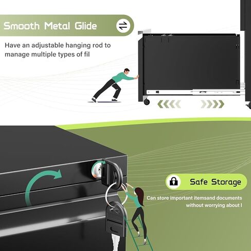 Incbruce 2 Surber Locking File Mobile Cabinet على عجلات ، تخزين معدني شاق للمعادن للملفات القانونية/الحروف/A4 ، التجميع السهل (الأسود) in Kuwait