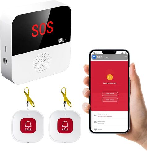 WiFi Pager, Caregiver Pagers Life Alert Systems for Seniors no Monthly Fee, 1 Receiver and 1 SOS Panic Button & 1 Watch Pager, Compatible with Tuya Smart/Smart Life APP in Saudi Arabia