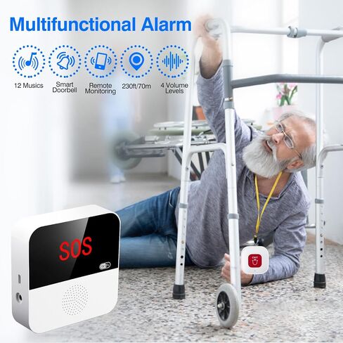 WiFi Pager, Caregiver Pagers Life Alert Systems for Seniors no Monthly Fee, 1 Receiver and 1 SOS Panic Button & 1 Watch Pager, Compatible with Tuya Smart/Smart Life APP in Saudi Arabia