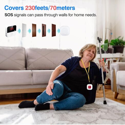 WiFi Pager, Caregiver Pagers Life Alert Systems for Seniors no Monthly Fee, 1 Receiver and 1 SOS Panic Button & 1 Watch Pager, Compatible with Tuya Smart/Smart Life APP in Saudi Arabia
