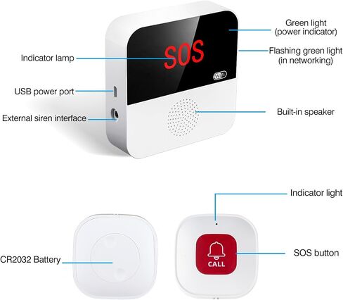 WiFi Pager, Caregiver Pagers Life Alert Systems for Seniors no Monthly Fee, 1 Receiver and 1 SOS Panic Button & 1 Watch Pager, Compatible with Tuya Smart/Smart Life APP in Saudi Arabia