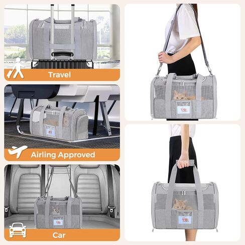Pet Carrier 17Lx12Wx11H inches, Airline Approved,Pet Travel Carrier Bag for Small Cats and Dogs, Soft Dog Carrier for 1-25 LBS Pets,Dog Cat Carrier with Safety Lock Zipper (Pink) in Kuwait