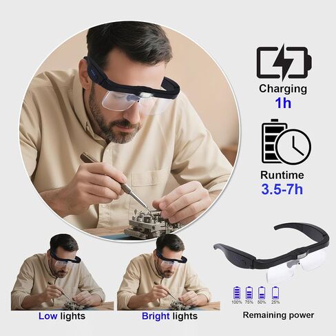 سماعات رأس مكبرة احترافية مع 5 عدسات قابلة للفصل 0.75x-4x و 3 مصابيح LED ، مكبّر عصابة خالية من اليدين قابلة لإعادة الشحن للعمل الوثيق ، هواية المجوهرات ، in Kuwait