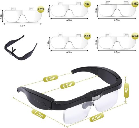 سماعات رأس مكبرة احترافية مع 5 عدسات قابلة للفصل 0.75x-4x و 3 مصابيح LED ، مكبّر عصابة خالية من اليدين قابلة لإعادة الشحن للعمل الوثيق ، هواية المجوهرات ، in Kuwait